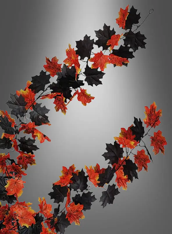 Herbstblätter Girlande 200 cm Orange Schwarz | Ahornblätter Deko für Halloween, Fenster, Türen, Tisch und Herbstdekoration