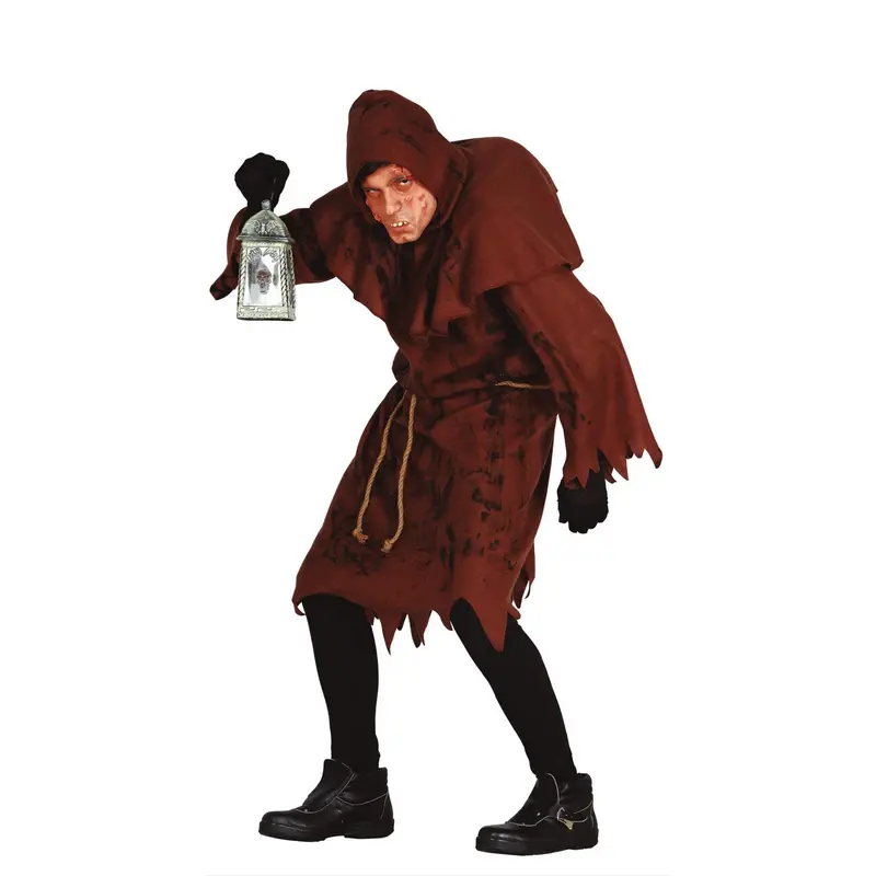 Herren Glockenläuter Kostüm Braun | Mittelalter Halloween Kostüm mit Tunika, Kapuzenumhang, Buckel und Gürtel