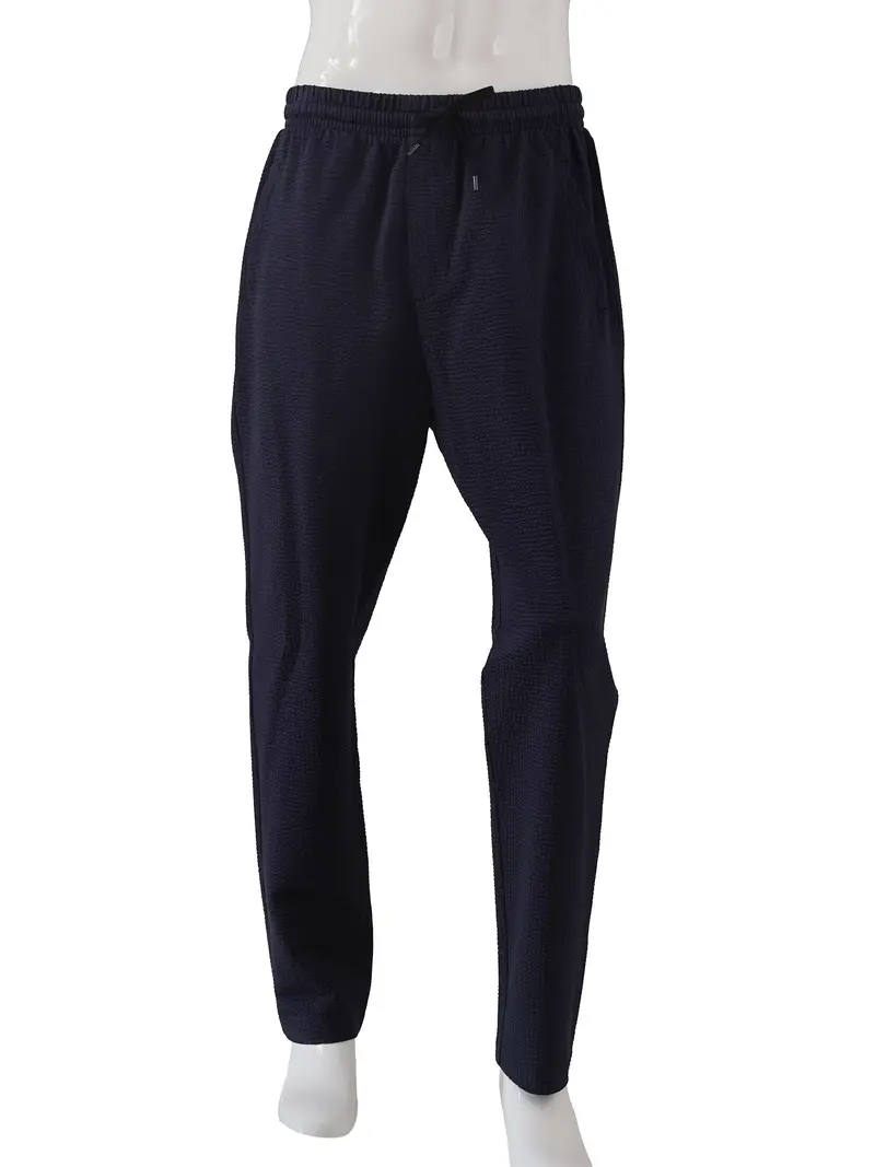 Herren Joggpant | Dunkelblaue Seersucker-Hose mit luftigem Sommermaterial