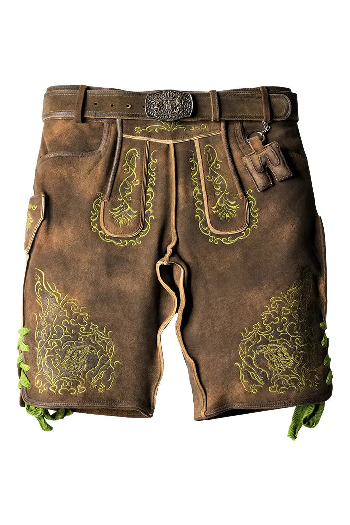 Herren Lederhosen | Vintage Bayerische Trachtenhose für Oktoberfest mit Stickerei und Gürtel