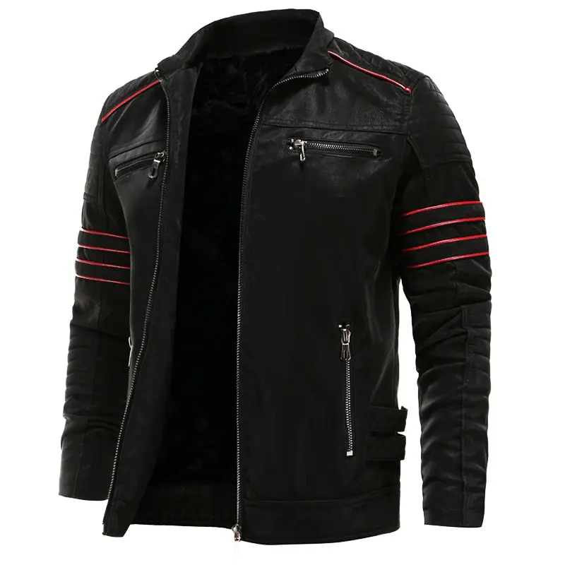 Herren Lederjacke | Bikerjacke mit Stehkragen, Frontreißverschluss und praktischen Reißverschlusstaschen