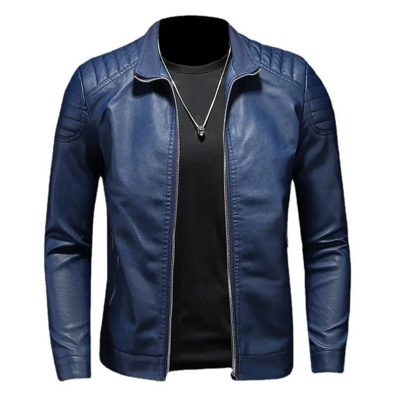 Herren Lederjacke | Leichte Jacke aus PU-Leder mit Reißverschluss und Steppdetails