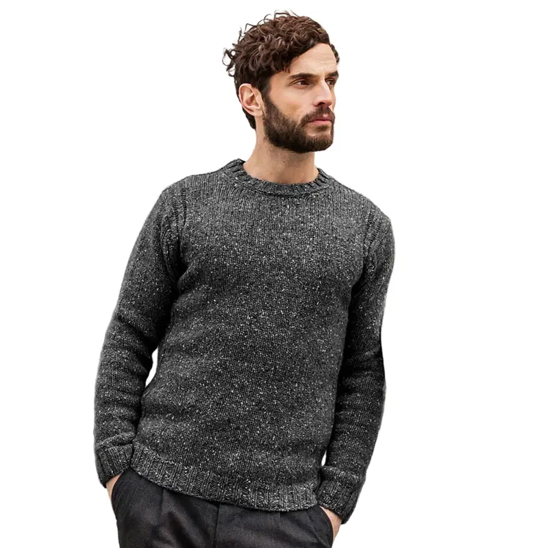 Herren Pullover | Rundhalspullover mit geradem Schnitt und melierter Donegal-Optik