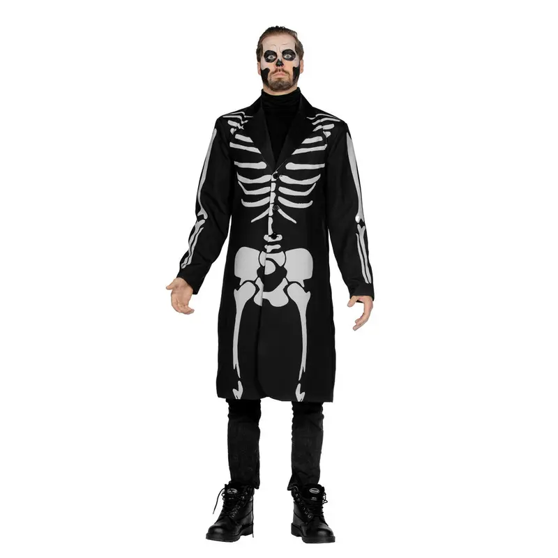 Herren Skelett Mantel Schwarz | Halloween Kostüm mit Knochen-Print für Día de los Muertos, Gruselparty und Mottoparty
