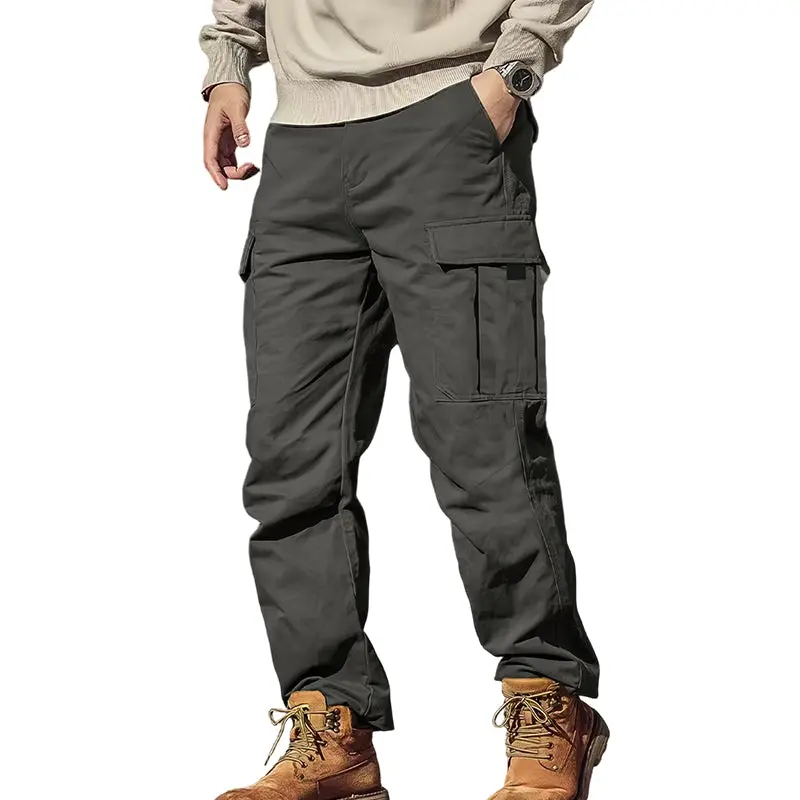 Herren Tactical Cargo Hose mit Multi-Taschen | Lockere Passform, gerader Schnitt | Robust, reißfest & knitterarm | Grau/Schwarz/Khaki