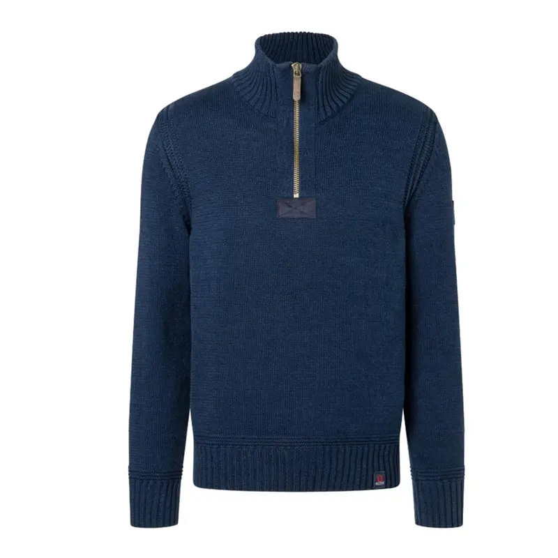 Herren Troyer Strickpullover mit halbem Reißverschluss | Regular Fit mit geripptem Stehkragen und markantem Ärmeldesign