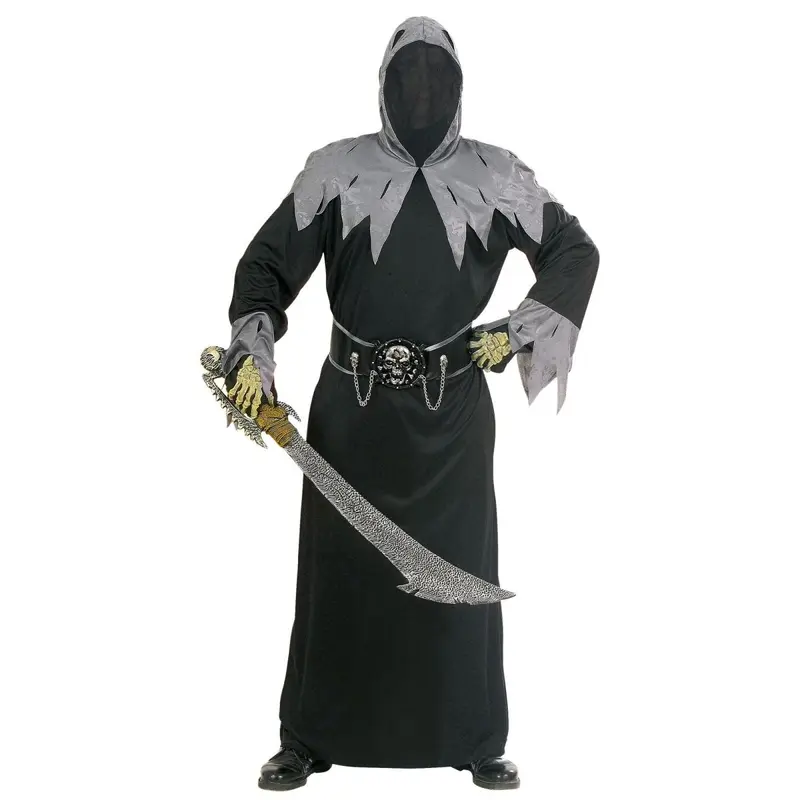 Herren Warlord Kostüm Schwarz | 3-teiliges Halloween Kostüm mit Kapuzengewand, Gesichtsmaske und Totenkopf-Gürtel