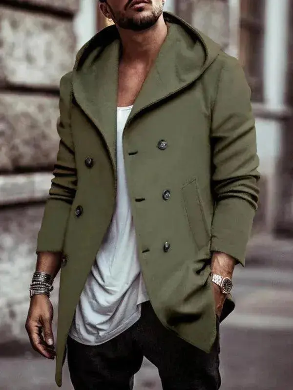 Herren Wintermantel mit Kapuze und Doppelreißverschluss | Robuster Baumwollmix mit schrägen Taschen für Herbst und Winter