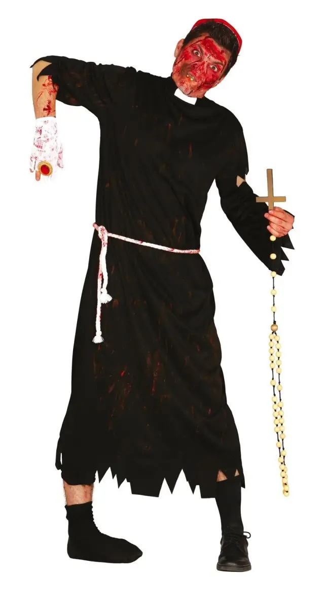 Herren Zombie Priester Kostüm | 3-teiliges Halloween Kostüm mit Tunika, Hut und Gürtel für Horror- und Mottopartys