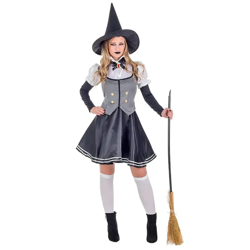Hexenkostüm Damen 5-teilig | Halloween Kostüm mit Rock, Bluse, Korsett, Hexenhut und Ärmeln für Halloween-Partys