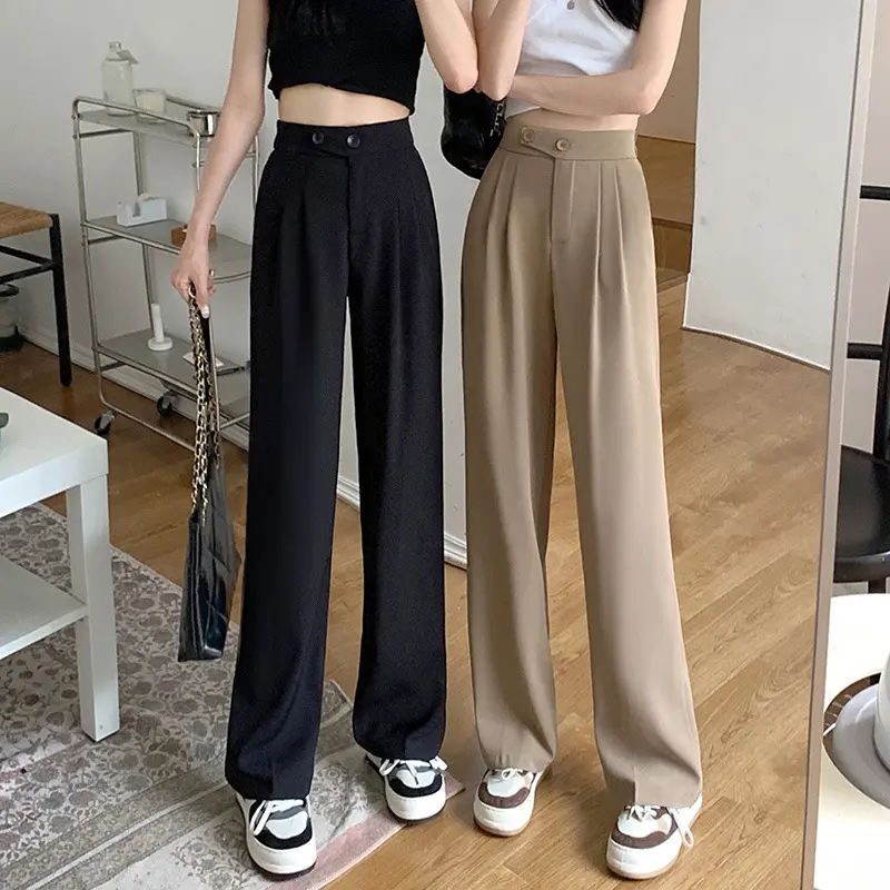 Hochgeschnittene weite Damenhose | Elegante High-Waist Stoffhose | Bequeme Business- & Freizeit Hose mit fließender Passform
