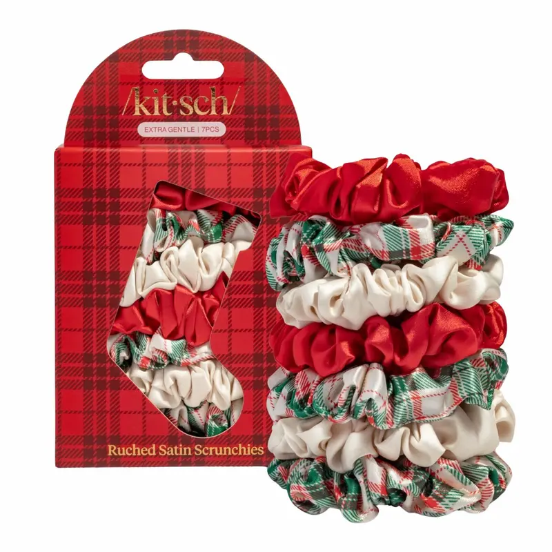Holiday Ruched Satin Scrunchies 7pc Set