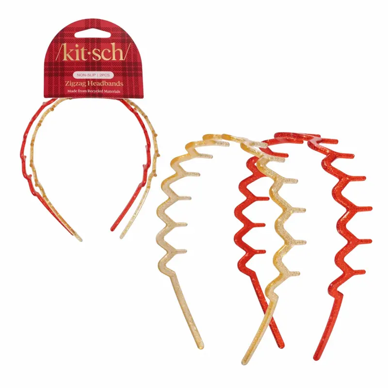 Holiday Zigzag Headbands 2pc Set Gold & Red