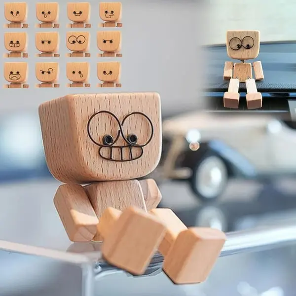 Holz-Wackelkopf-Dekoration 8 cm | Handgefertigt aus Naturholz mit rutschfester Basis | Für Auto, Schreibtisch oder Regal
