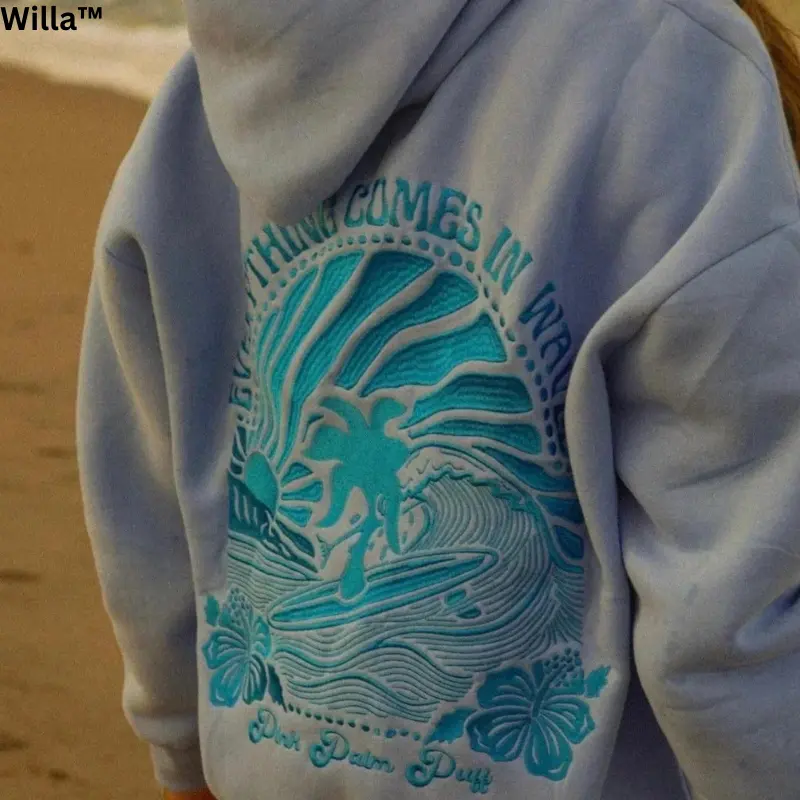Hoodie mit Sonnenuntergang-Stickerei hinten | Weich & warm, perfektes Layering | Lockerer Fit, alltagstauglich (1+1 Set)