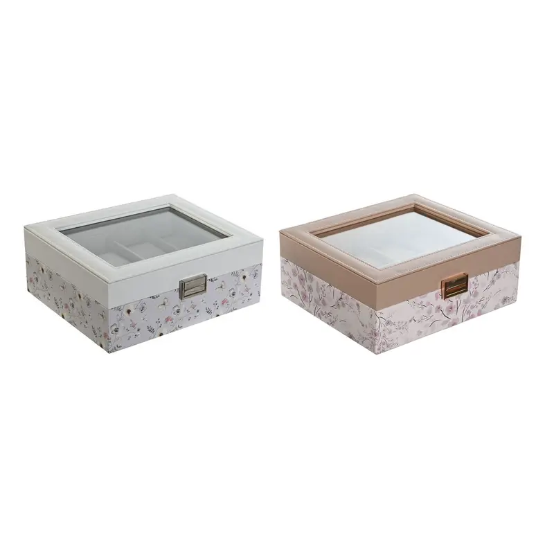 Horlogedoos DKD Home Decor Blauw Licht Roze Kristal 22,5 x 19,5 x 9,5 cm (2 Stuks)