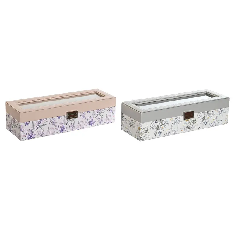 Horlogedoos DKD Home Decor Wit Grijs Lila Licht Roze Kristal 33 x 11 x 9 cm (2 Stuks)