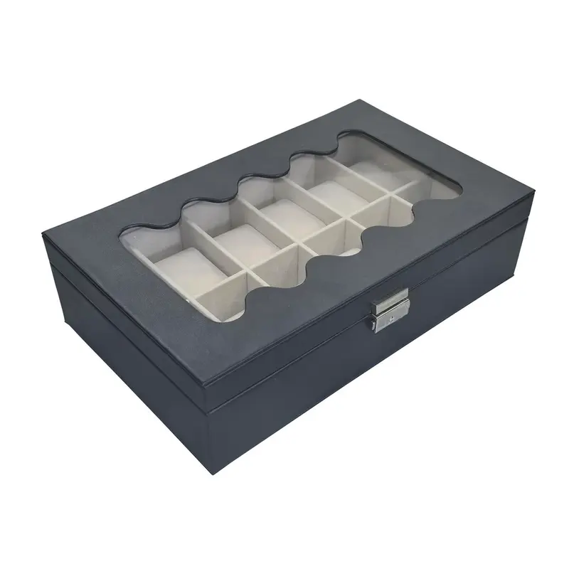 Horlogedoos Versa Zwart Polyurethaan Papier Spiegel Hout MDF 20 x 8,5 x 32,5 cm