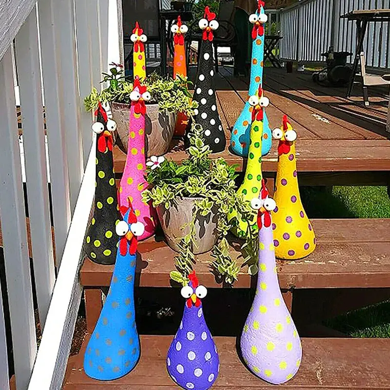 Hühner Garten-Deko | Wetterfeste Kunstharz-Figuren für Garten, Balkon und Terrasse im verspielten Landhausstil