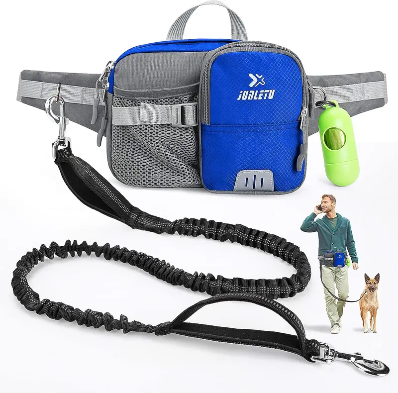 Hunde Leinen-Set | Freihändig mit Hüfttasche | Reflektierend & Stoßdämpfend | Für Spaziergänge & Joggen
