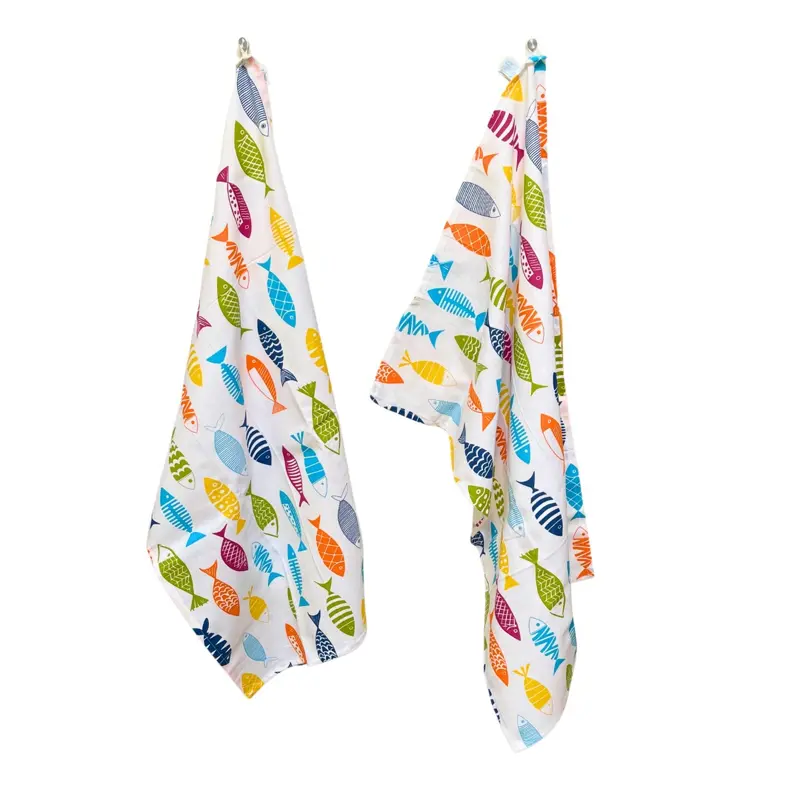 Italiaanse Theedoek - Keukendoek 2 stuks 50 x 75 cm Pescare - Visjes