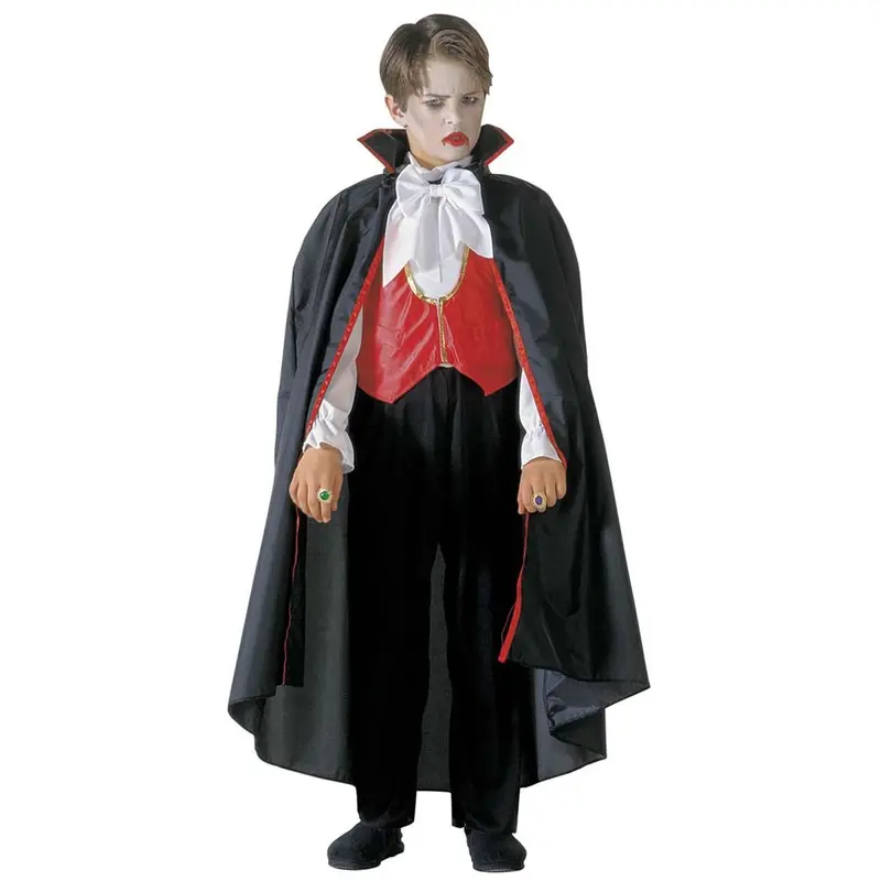 Jungen Dracula Kostüm Schwarz Rot | 4-teiliges Halloween Kostüm mit Umhang, Weste, Hose und Fliege für Mottopartys