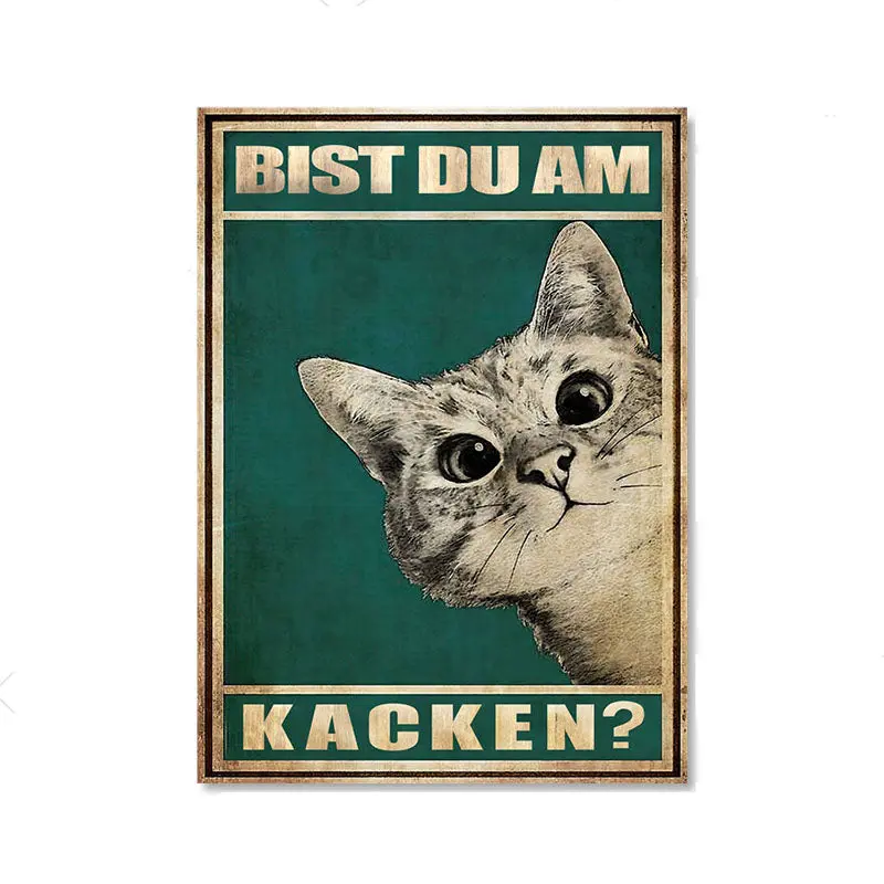 Katze Leinwandbild lustig | Baumwoll-Canvas mit Premium-Tinte | Witziger Blickfang für Wohnzimmer, Büro & Geschenkidee