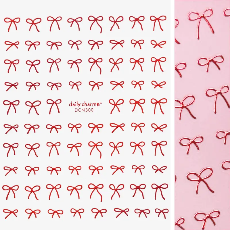 Kawaii Nail Art Sticker Coquette Bows Metallic Red