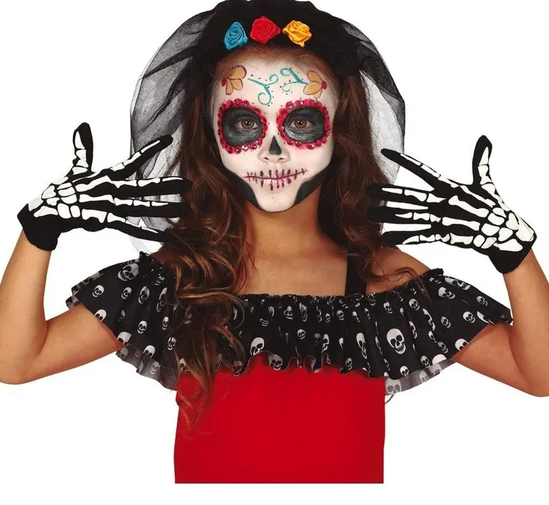 Kinder Skelett Handschuhe Schwarz Weiß 18,5 cm | Halloween Knochenhandschuhe für Skelett Kostüm und Mottopartys