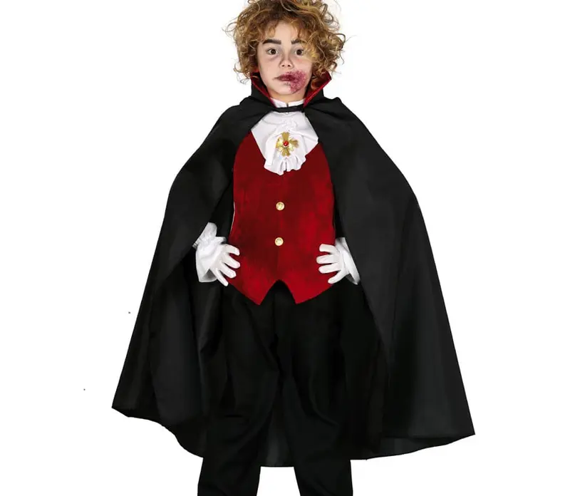 Kinder Vampir Umhang 90 cm | Halloween Cape für Dracula Kostüm, Karneval, Horrorparty und gruselige Mottopartys