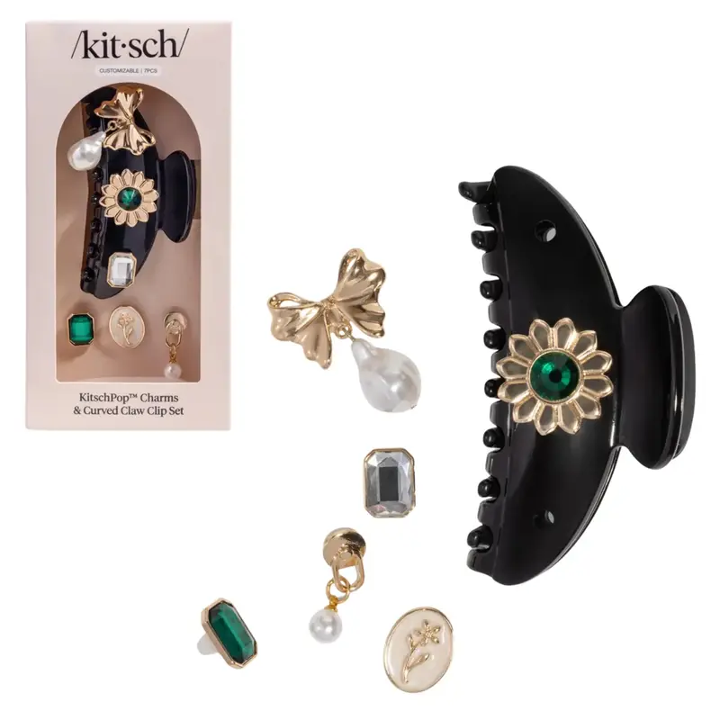 KitschPop Charms & Curved Claw Clip Set Vintage Black