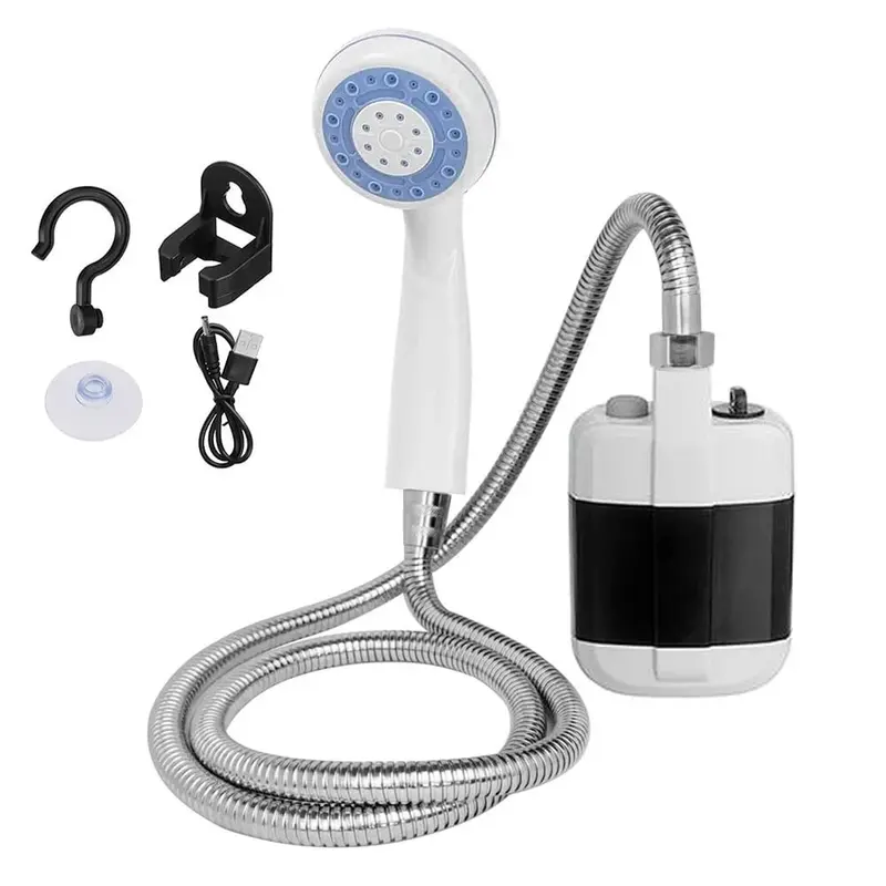 Kompakte Campingdusche mit Akku & 1-Knopf-Bedienung | 4–5 L/min Wasserfluss | USB-aufladbar 2200 mAh | Für Camping, Auto & Haustiere
