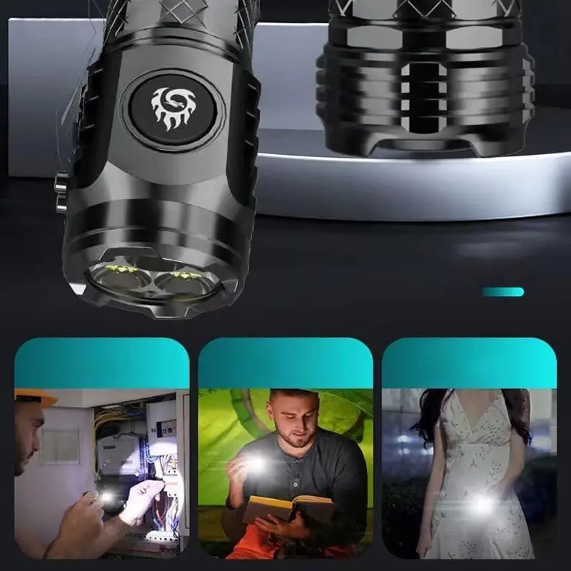 Kompakte Mini-Taschenlampe mit 3-LED & 5 Modi | USB-C schnellladbar (18350 Akku) | Wasserdicht & stoßfest | Schwarz/Silber