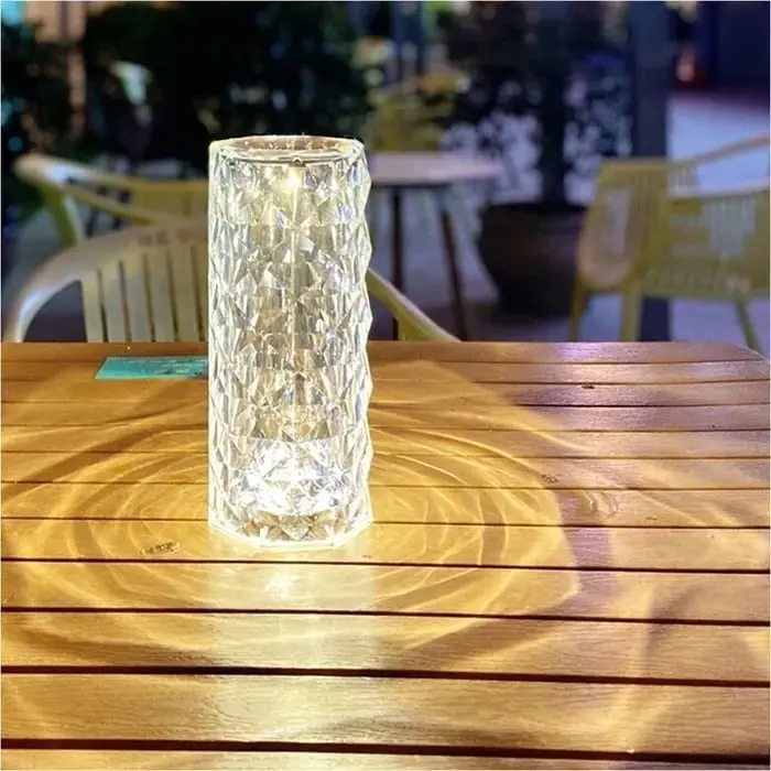 Kristall-Tischlampe mit 3D-Diamant-Effekt | RGB Stimmungslicht mit 16 Farben | Touch-Steuerung & Fernbedienung | USB & Kabellos