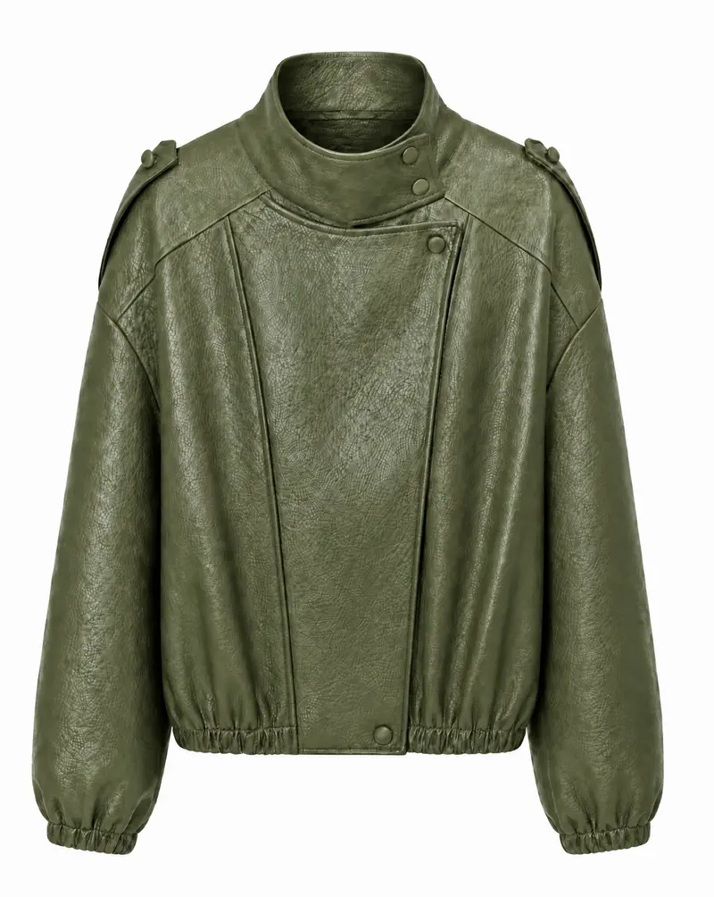 Kunstlederjacke | Kurz mit Reverskragen, Oversized Fit und Reißverschluss