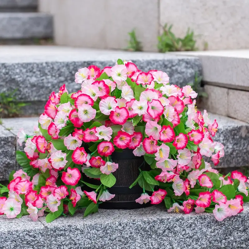 Künstliche Hängeblumen im Korb aus Seide & Kunststoff | UV- & wetterbeständig für Innen/Außen | 7 Farben, dauerhaft frisch