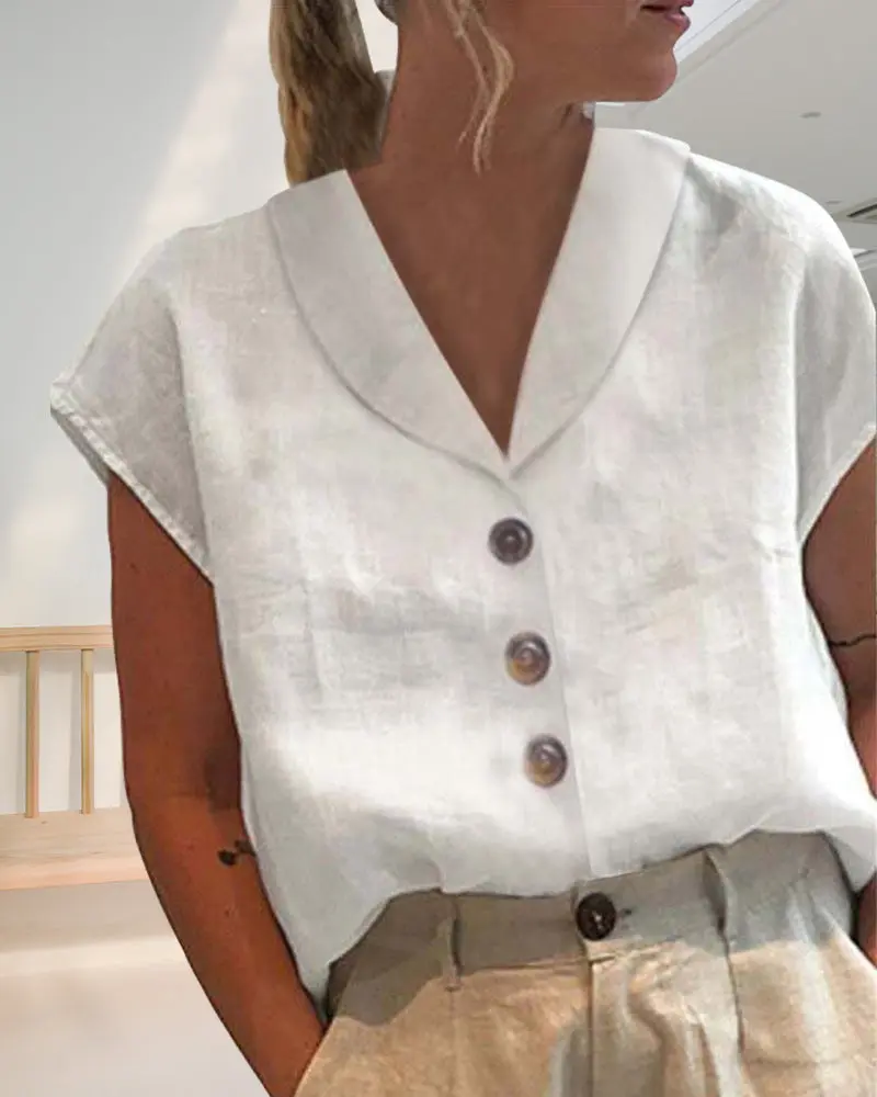 Kurzarm Damen Bluse mit Knopfleiste | Elegantes Oberteil mit Knopfdetail | Vielseitiges Basic Shirt für Alltag & Büro