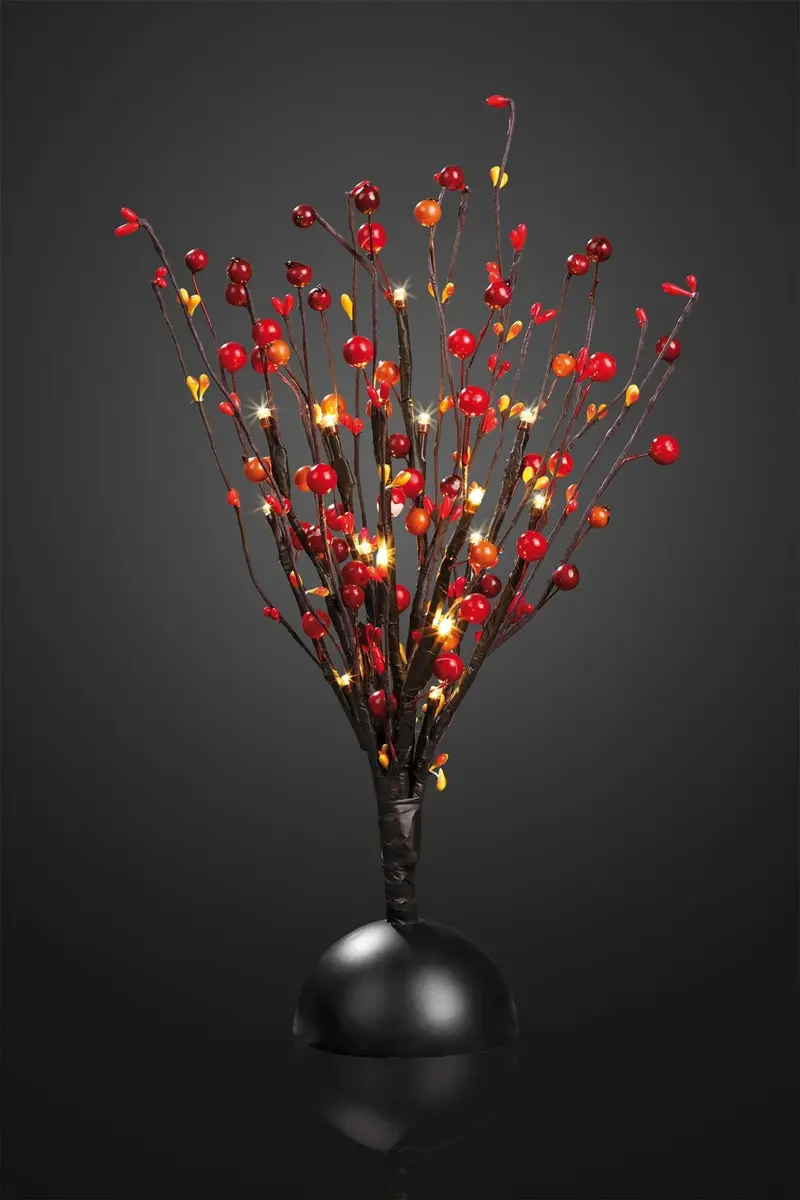 LED Deko-Baum mit roten Beeren 40 cm | 16 warmweiße LEDs, batteriebetrieben | Dekoleuchte für Tisch und Wohnbereich