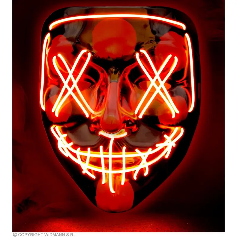 LED Maske Rot | Leuchtende Halloween Maske mit roten Lichtstreifen und Batteriebetrieb für Horrorparty, Festival und Mottoparty