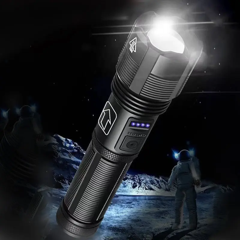 LED Taschenlampe 12.000 Lumen mit Zoom | USB wiederaufladbar & IPX8 wasserdicht | 5 Modi, bis 550 m Reichweite