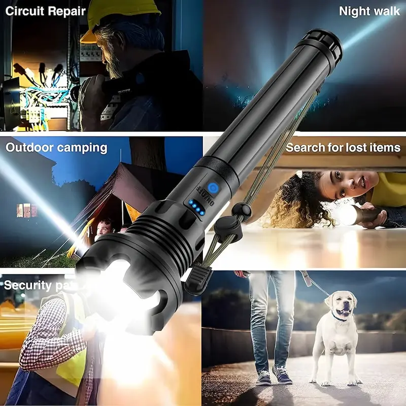 LED Taschenlampe XHP70 | 7000 Lumen, bis 500 m | USB aufladbar 3000 mAh, IPX5, Spot/Flut & Seitenlicht