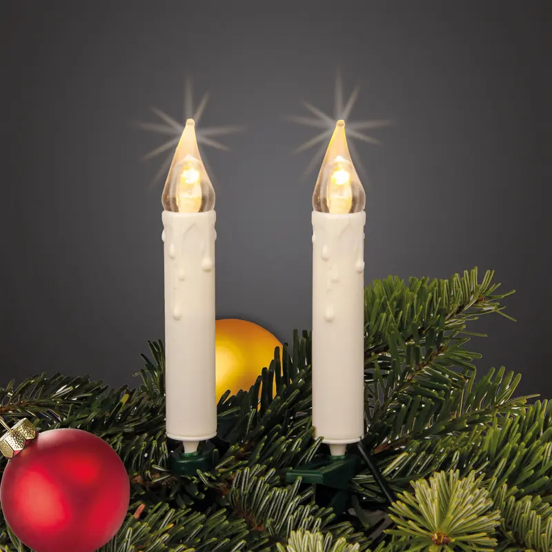 LED Weihnachtsbaumkerzen 45er Lichterkette mit Clips | Warmweiß, 13,2 m beleuchtet | Elfenbein mit Wachstropfen und Stecker