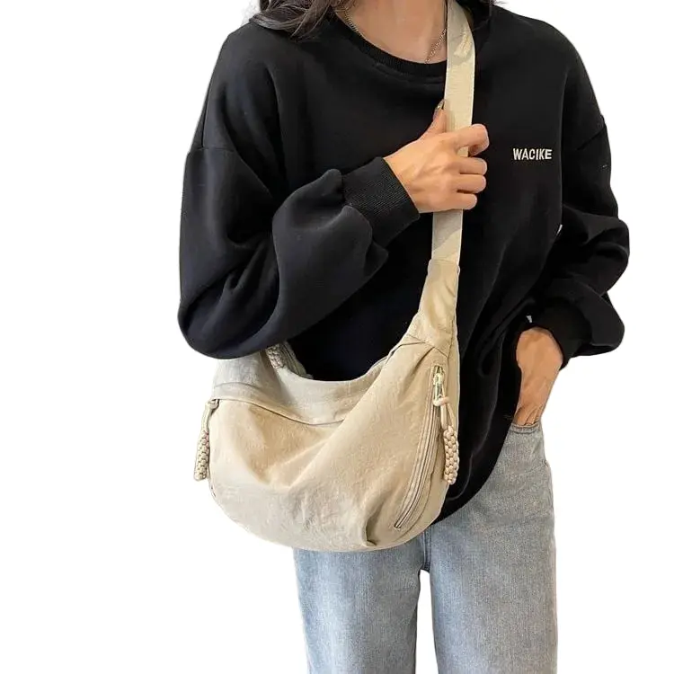 Leichte Nylon-Umhängetasche | Mehrere Reißverschlussfächer und verstellbarer Schulterriemen für Alltag und Reisen