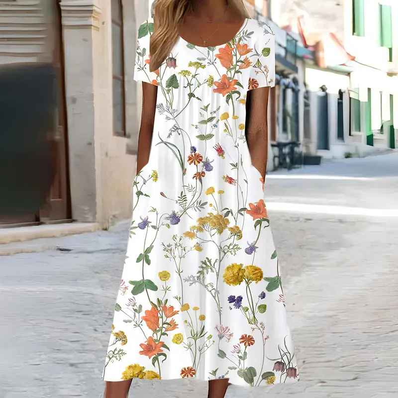 LIORA luftiges Kleid mit floralem Print | leicht & atmungsaktiv | locker fallend für Sommer, Urlaub & Alltag