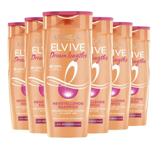 L'Oréal Paris Elvive Dream Lengths - Shampoo met Castorolie en Niacinamide voor Lang en Beschadigd Haar - 6x 300ml