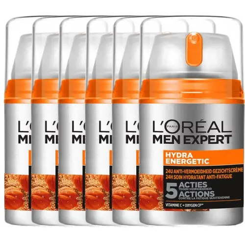 L’Oréal Paris Men Expert Hydra Energetic hydraterende dagcrème - 6 x 50 ml - Multiverpakking