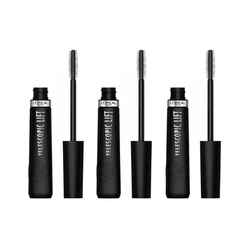 L'Oréal Paris Telescopic Lift Mascara - Lange, gelifte wimpers en volume +5mm - Verrijkt met ceramidencomplex - Vegan - Zwart - 9,9ML - voordeelverpakking - 3 Stuks