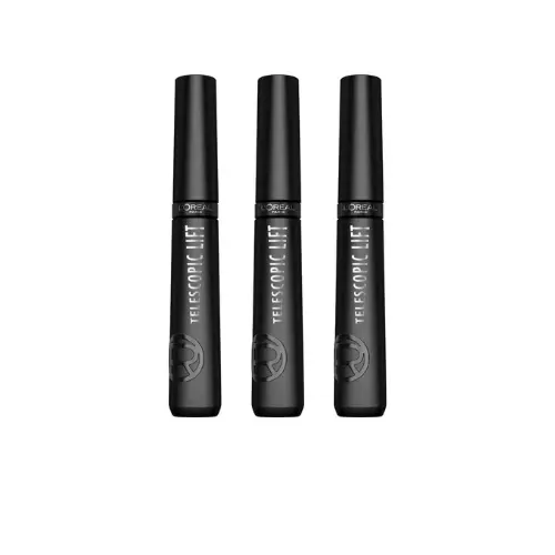 L'Oréal Paris Telescopic Lift Mascara - Mascara voor lange, gelifte wimpers en volume - Verrijkt met ceramidencomplex - Extra Black - Vegan - 9,9ML - voordeelverpakking - 3 Stuks