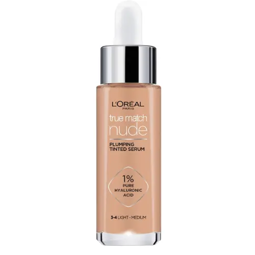 L'Oréal Paris True Match Nude Volumegevend Getint Serum Foundation met hyaluronzuur - 3-4 Light Medium - 30ml - Vegan
