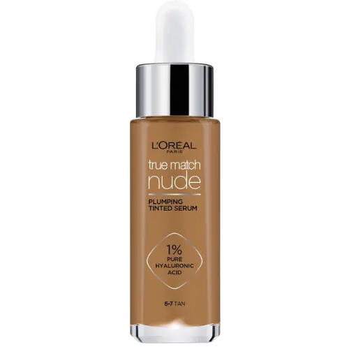 L'Oréal Paris True Match Nude Volumegevend Getint Serum Foundation met hyaluronzuur - 6-7 Tan - 30ml - Vegan